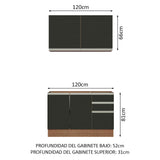 Combo de Cocina 120cm Glamy Madesa 03 Marrón/Negro