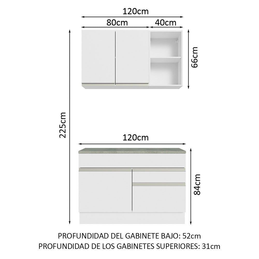 Combo de Cocina 120cm Glamy Madesa 08 Blanco