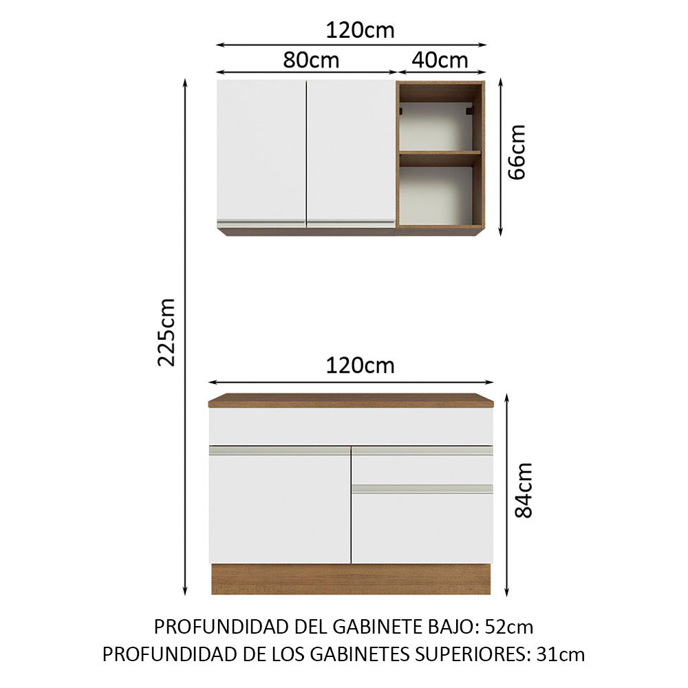 Combo de Cocina 120cm Marrón/Blanco Glamy Madesa 08