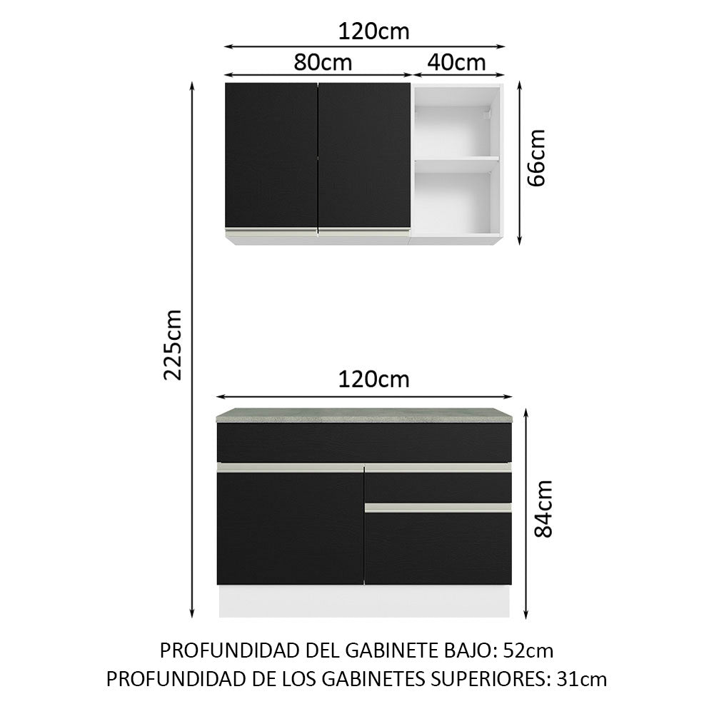 Combo de Cocina 120cm Glamy Madesa 08 Blanco/Negro
