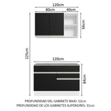 Combo de Cocina 120cm Glamy Madesa 08 Blanco/Negro