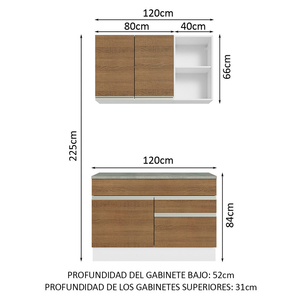 Combo de Cocina 120cm Glamy Madesa 08 Blanco/Marrón