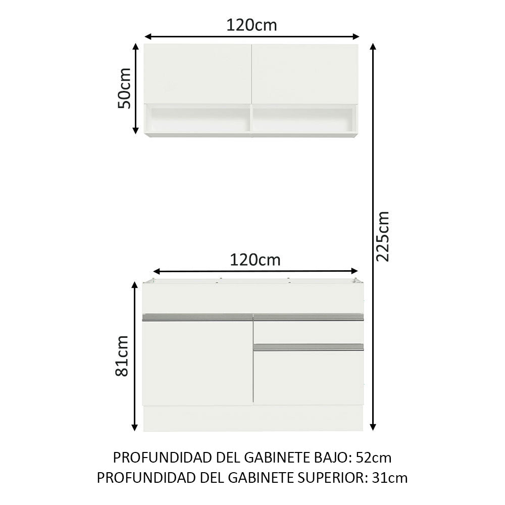 Kit Lavadero 120 cm con Alacena y Bajo Mesada Blanco Madesa 01