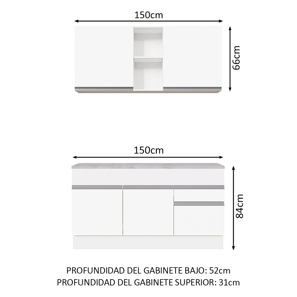 Combo de Cocina 150cm Glamy Madesa Blanco