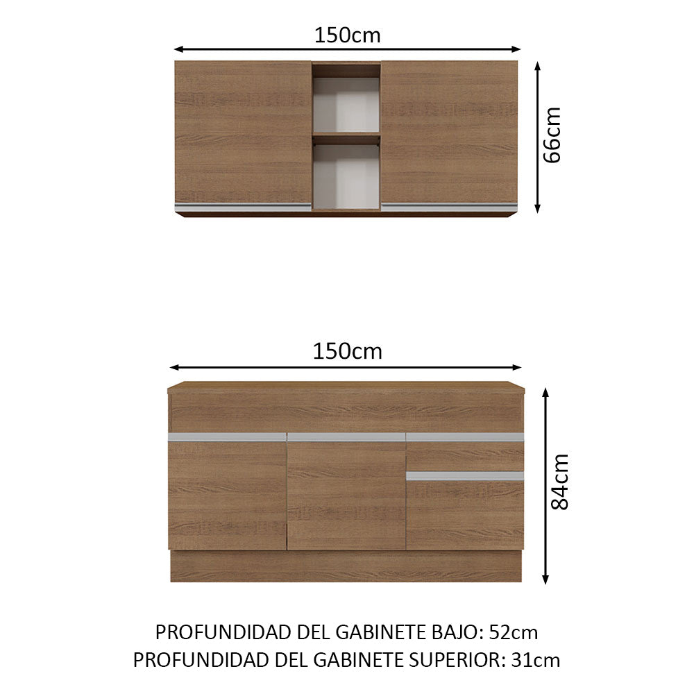 Combo de Cocina 150cm Glamy Madesa 01 Marrón