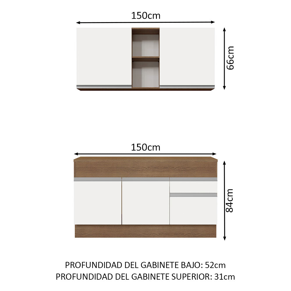 Combo de Cocina 150cm Marrón/Blanco Glamy Madesa 01