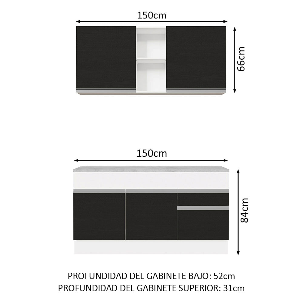 Combo de Cocina 150cm Madesa Glamy Blanco/Negro 01