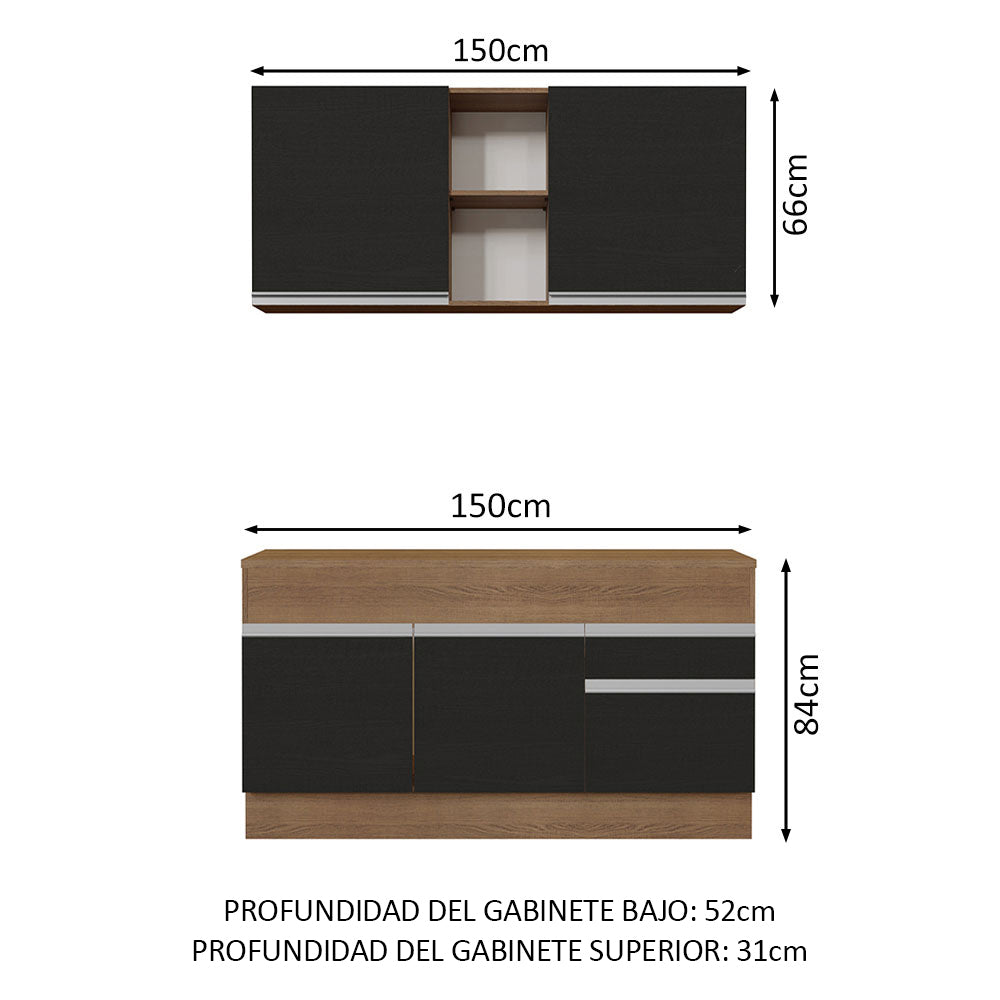 Combo de Cocina 150cm Glamy Madesa 01 Marrón/Negro
