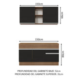 Combo de Cocina 150cm Glamy Madesa 01 Marrón/Negro