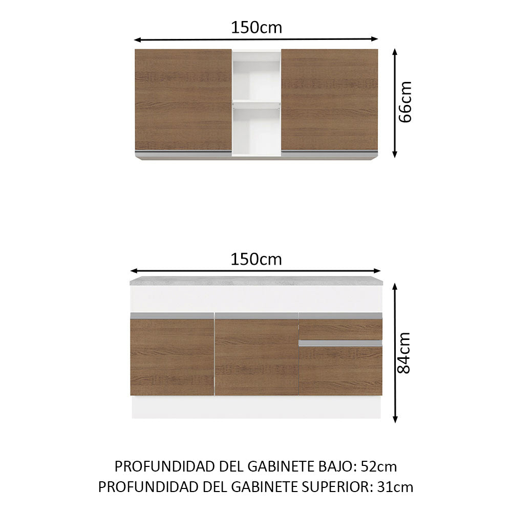 Combo de Cocina 150cm Glamy Madesa 01 Blanco/Marrón