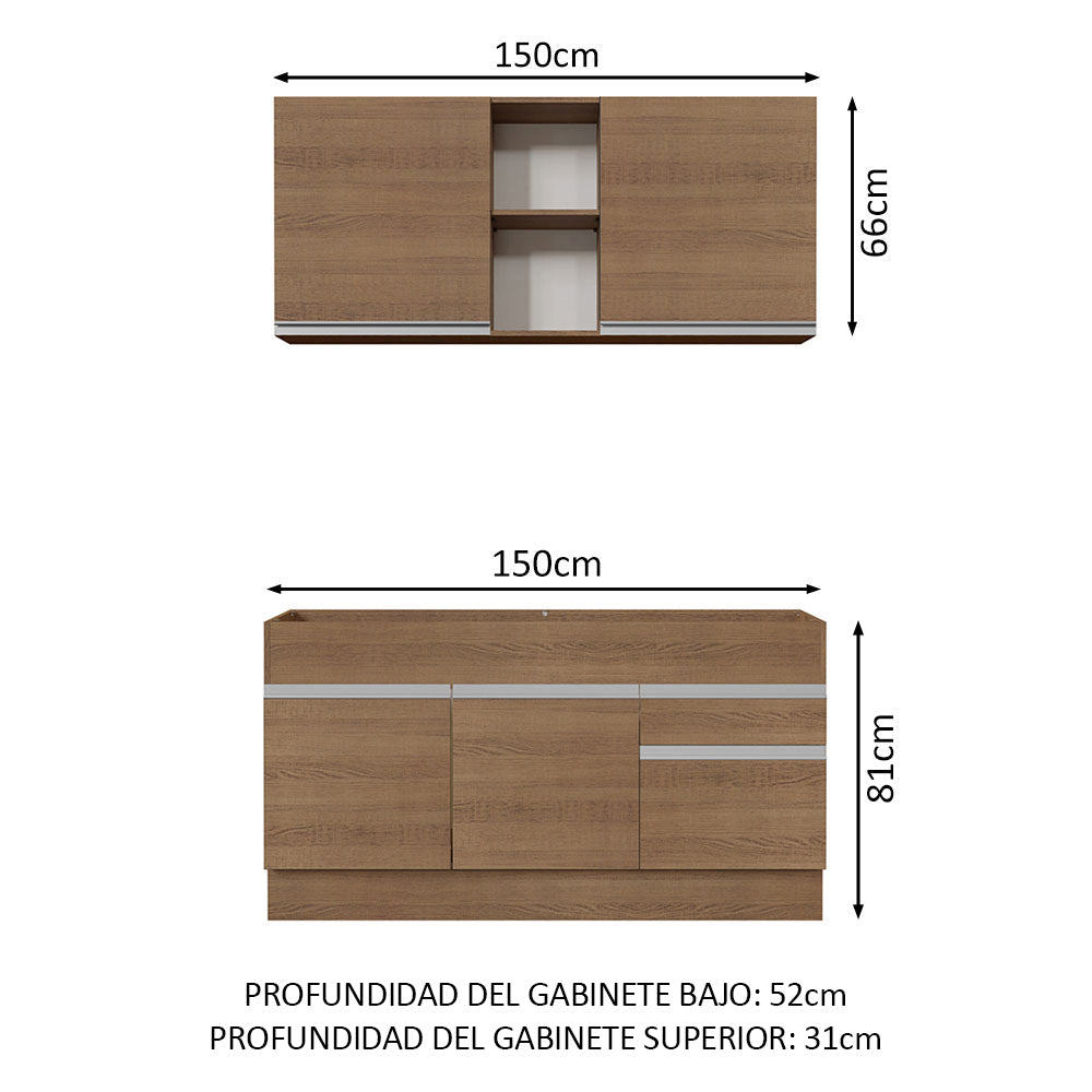 Combo de Cocina 150cm Marrón Glamy Madesa 02