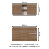 Combo de Cocina 150cm Marrón Glamy Madesa 02