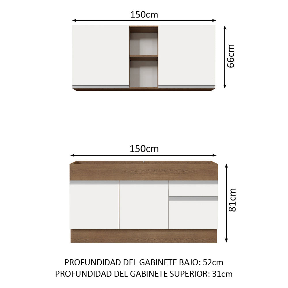 Combo de Cocina 150cm Marrón/Blanco Glamy Madesa 02