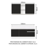 Combo de Cocina 150cm Madesa Glamy Blanco/Negro 02