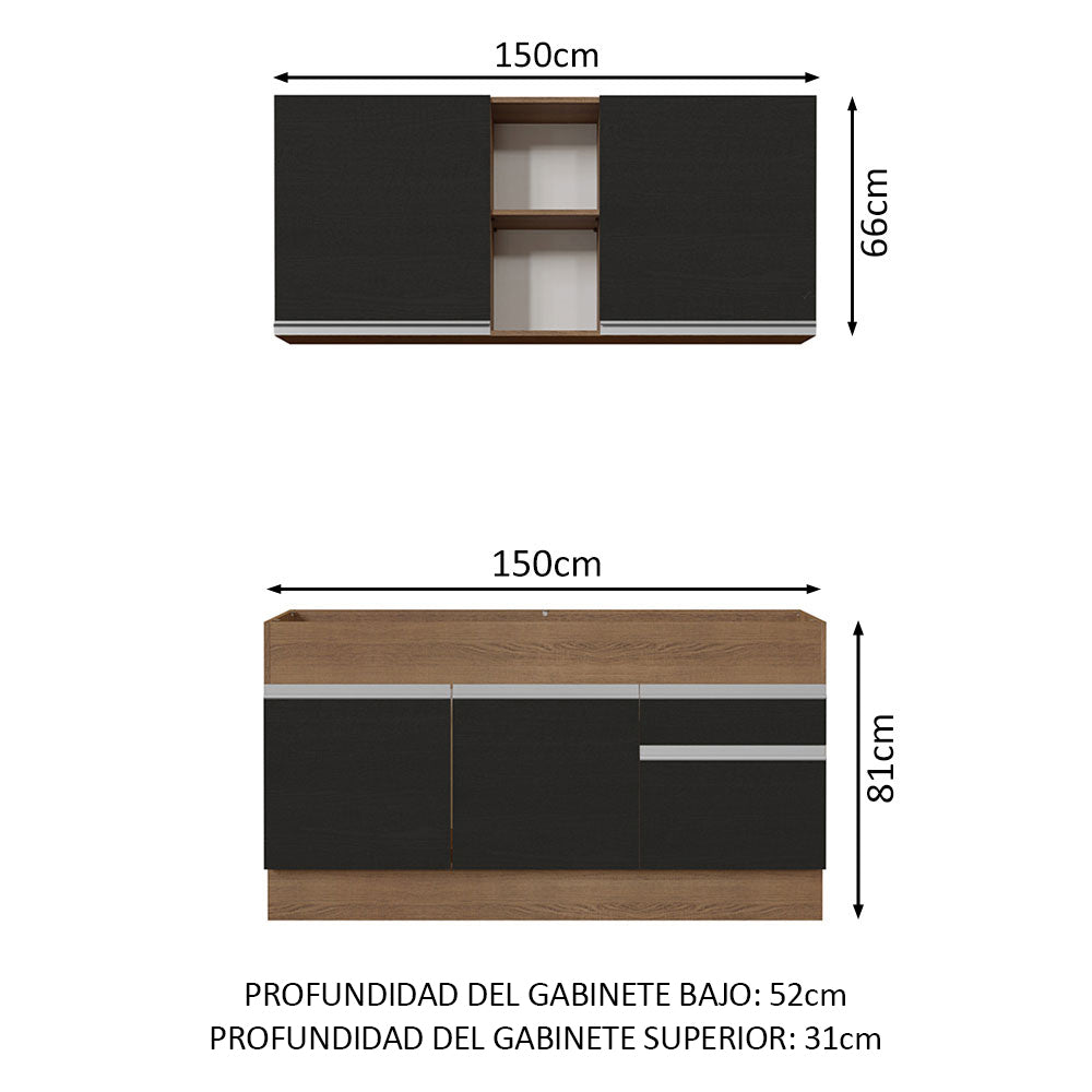 Combo de Cocina 150cm Madesa Glamy Marrón/Negro 02