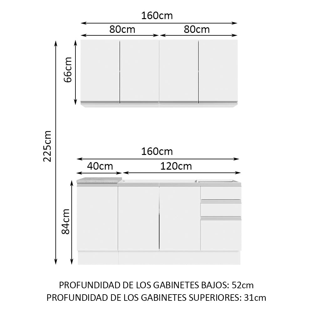 Combo de Cocina Madesa Glamy Sin Mesón De Acero 160 Cm