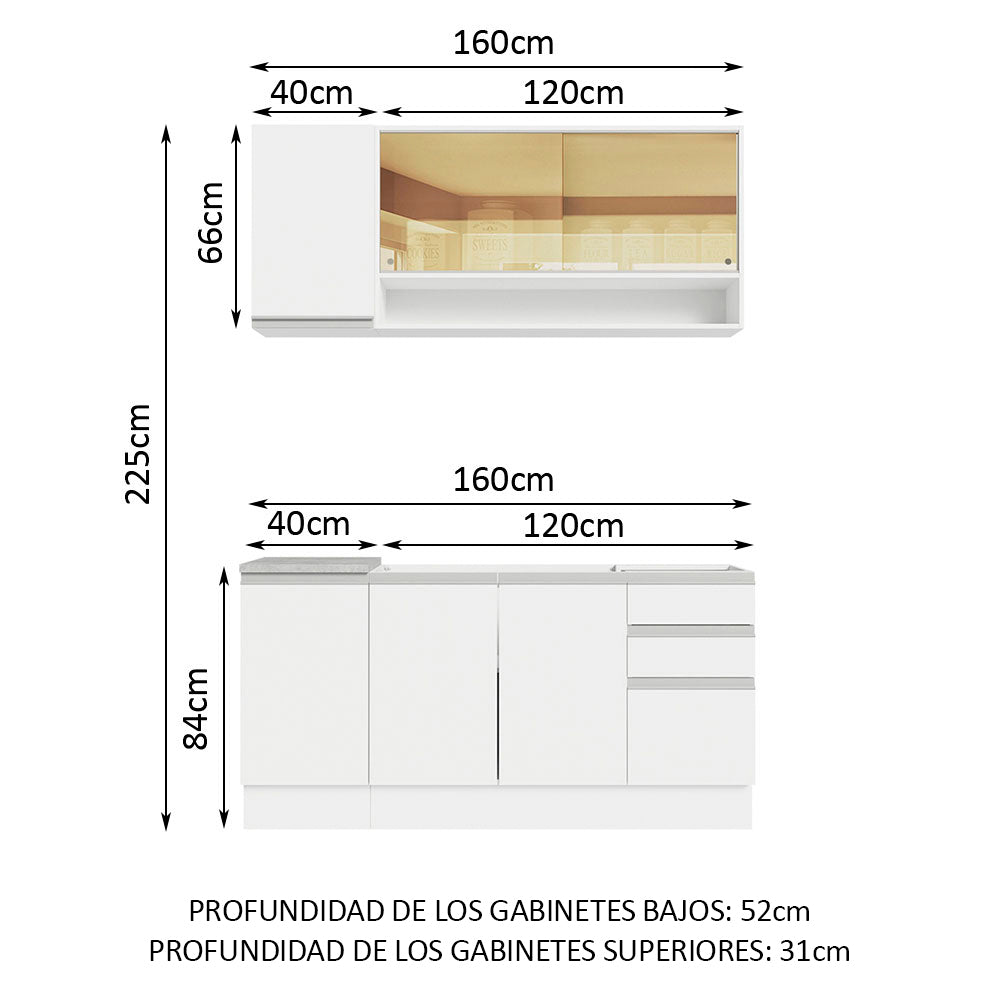 Combo de Cocina Madesa Glamy Sin Mesón De Acero Con 160 Cm