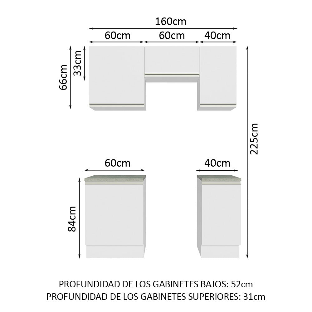 Combo de Cocina 160cm Glamy Madesa - Blanco
