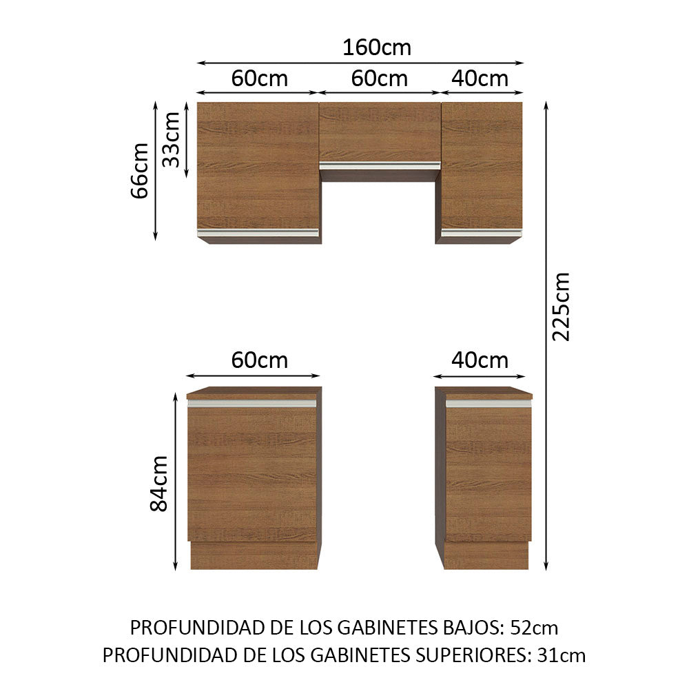 Cocina Compacta 160 cm 5 Puertas Marrón Glamy Madesa