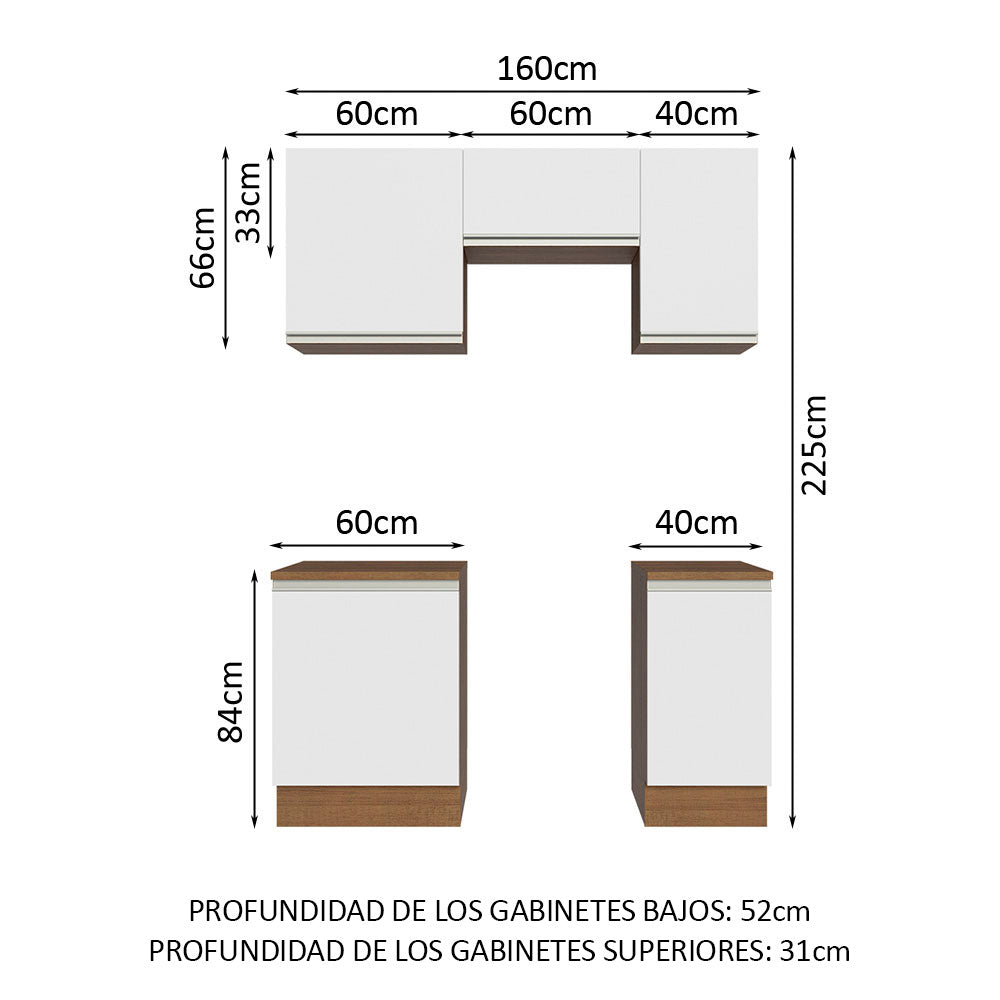 Combo de Cocina 160cm Marrón/Blanco Glamy Madesa 07