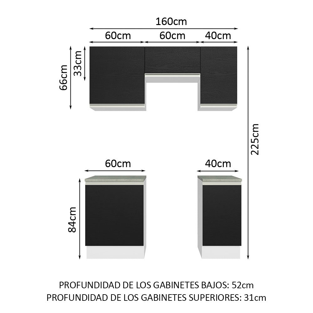 Combo de Cocina 160cm Madesa Glamy Blanco/Negro 07