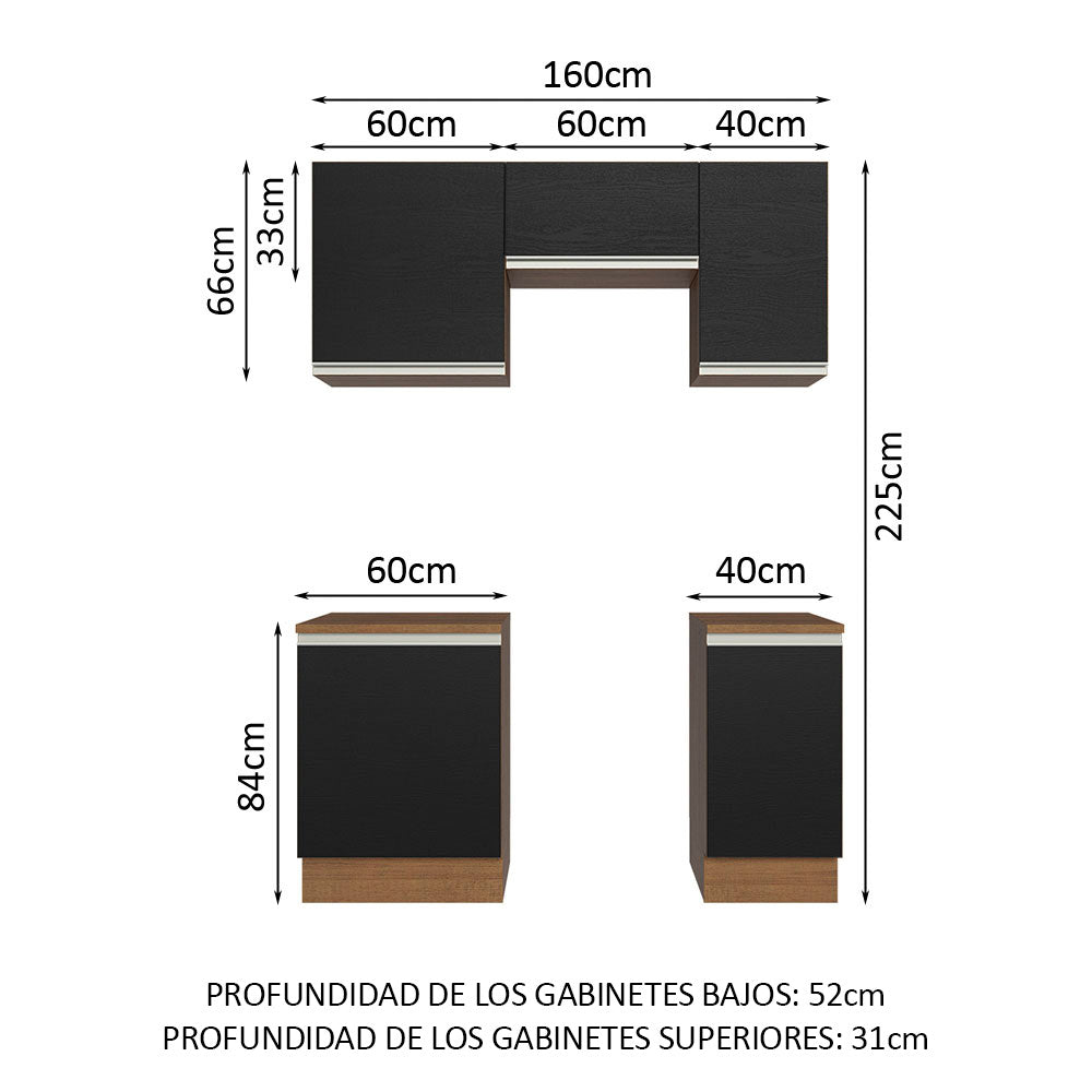 Combo de Cocina 160cm Madesa Glamy Marrón/Negro 07