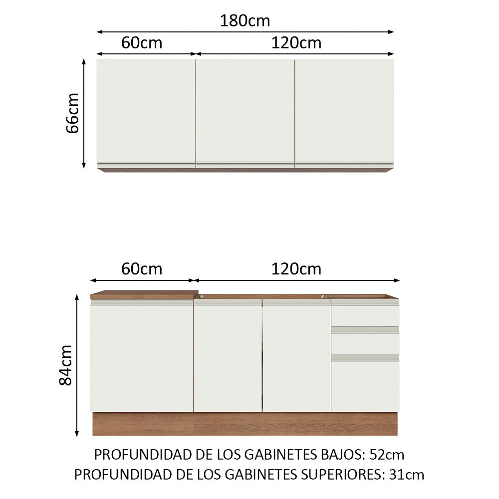 Combo de Cocina 180cm Marrón/Blanco Glamy Madesa 05