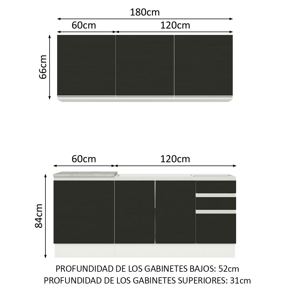 Combo de Cocina 180cm Madesa Glamy Blanco/Negro 05