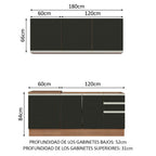 Cocina Compacta 180 cm 6 Puertas 3 Cajones Sin Mesada Marrón/Negro Glamy Madesa 05