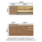 Cocina Compacta 180 cm 6 Puertas 3 Cajones Sin Mesada Marrón Glamy Madesa 06