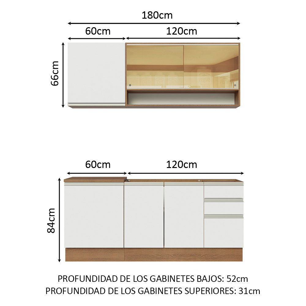 Combo de Cocina 180cm Marrón/Blanco Glamy Madesa 06