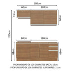 Cocina Compacta 180 cm 6 Puertas 3 Cajones Sin Mesada Marrón Glamy Madesa 07