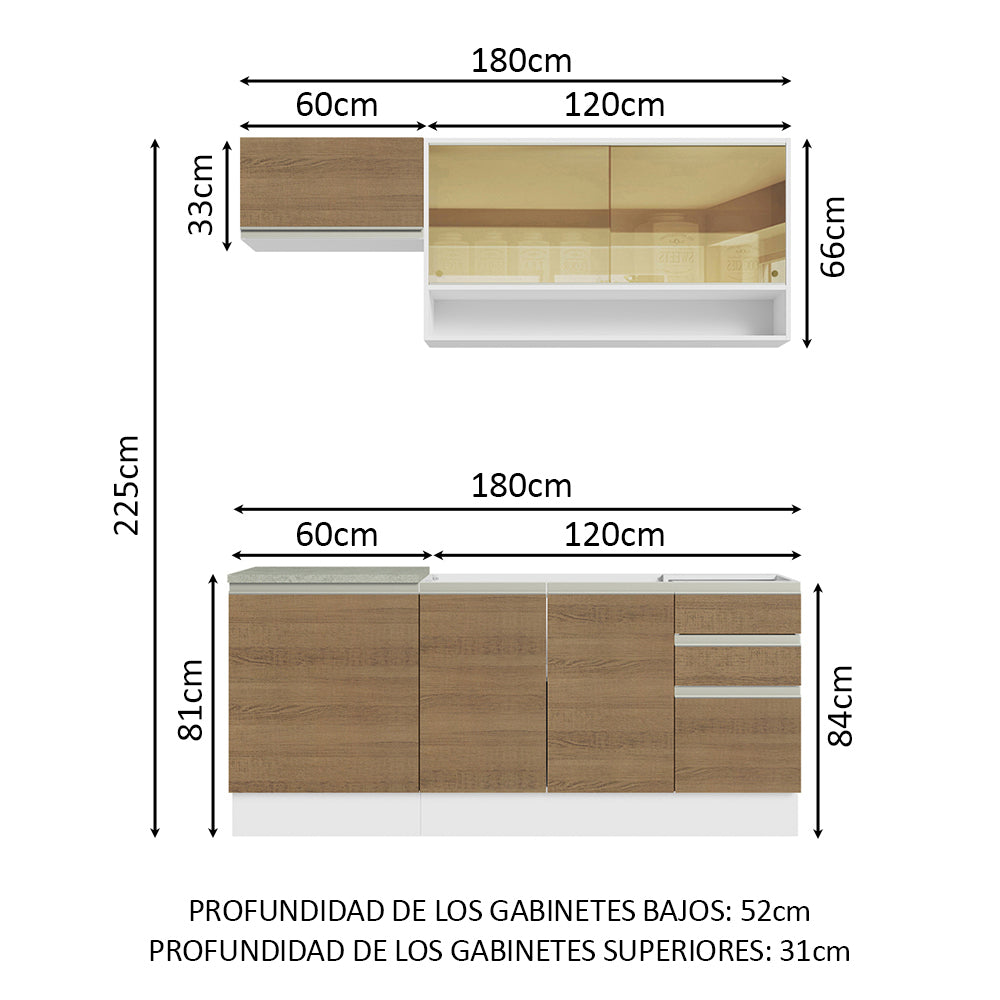 Combo de Cocina Modular Glamy Madesa 180cm BR 08