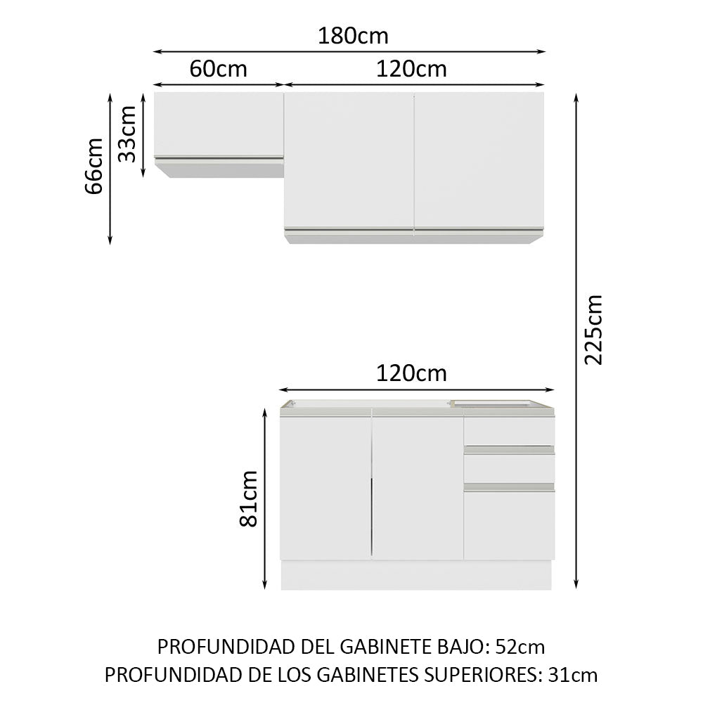 Combo completo de Cocina 180cm Blanco Glamy 09