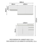 Cocina Compacta 180 cm 5 Puertas 3 Cajones Sin Mesada Blanco Glamy Madesa