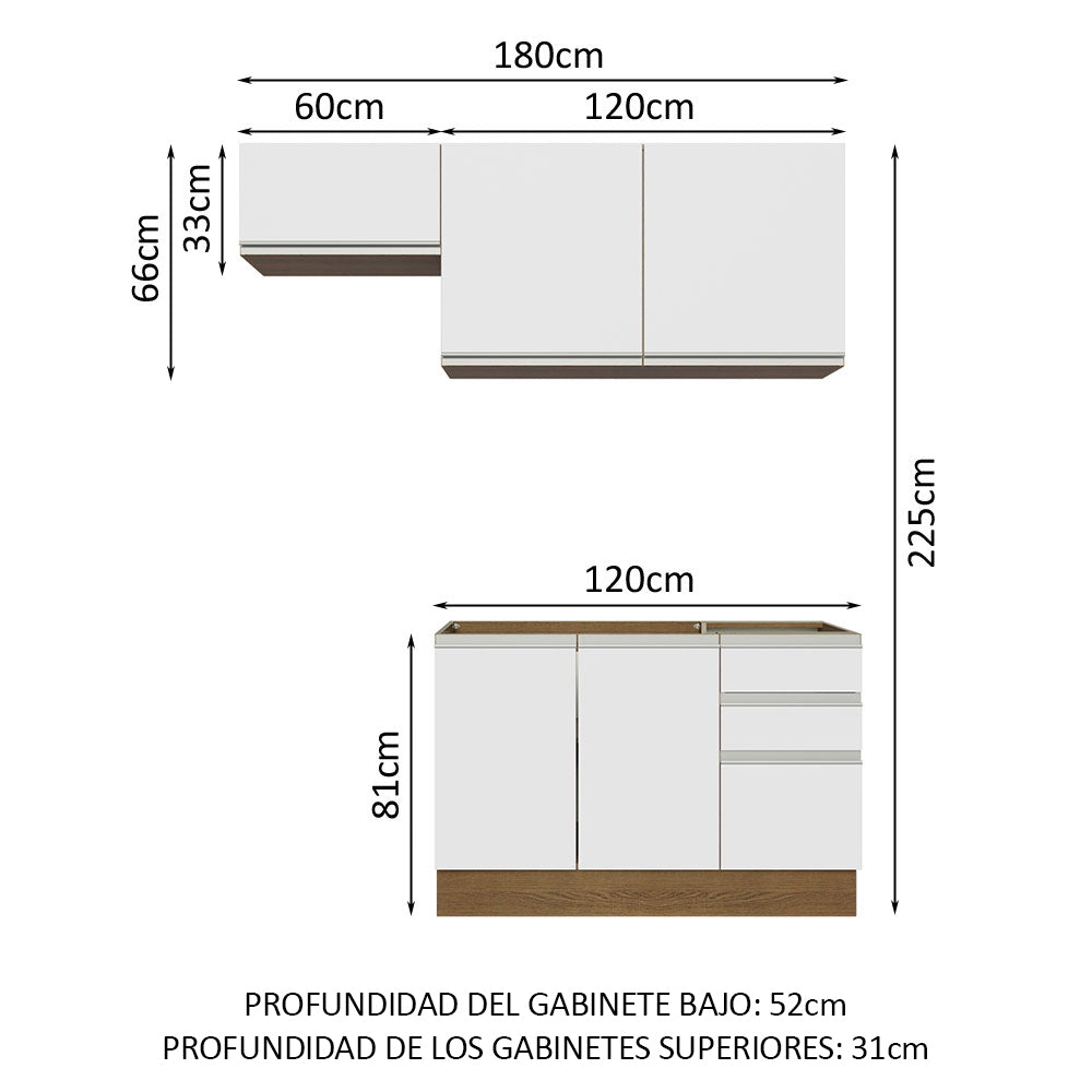 Combo completo de Cocina 180cm Marrón/Blanco Glamy 09