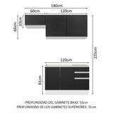 Combo de Cocina Compacta 180cm Blanco/Negro Glamy Madesa 09