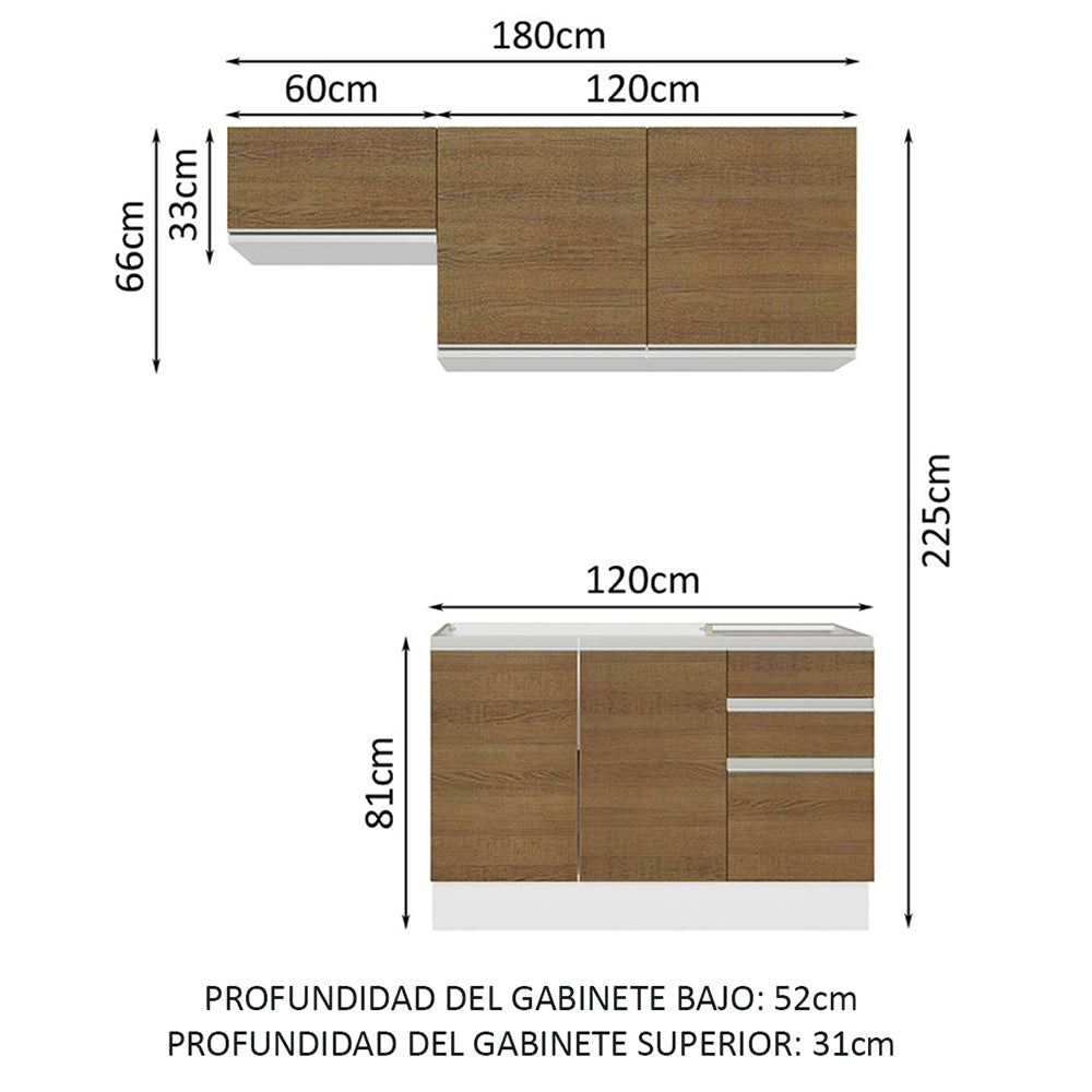 Combo de Cocina 180cm Glamy Madesa 09 - Blanco/Marrón