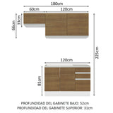 Combo de Cocina 180cm Glamy Madesa 09 - Blanco/Marrón
