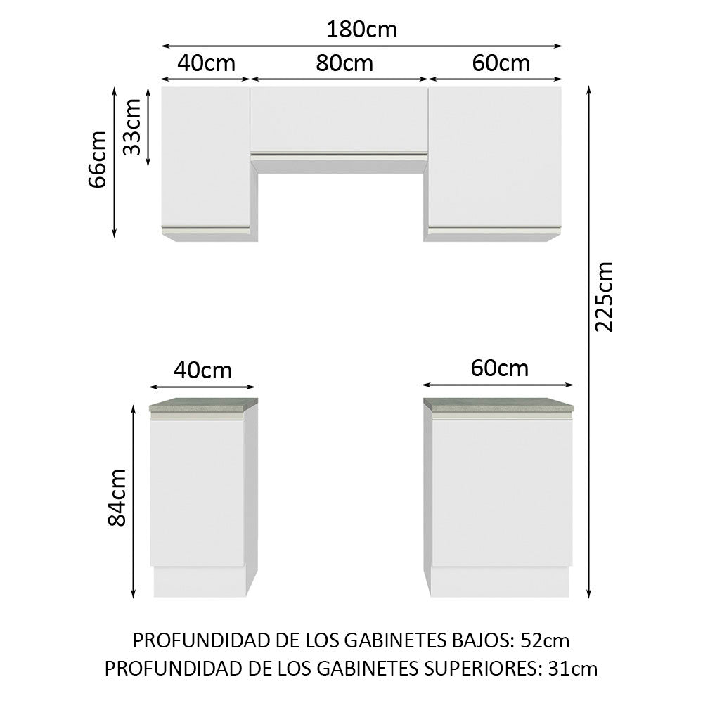 Combo de Cocina 180cm Glamy Madesa - Blanco