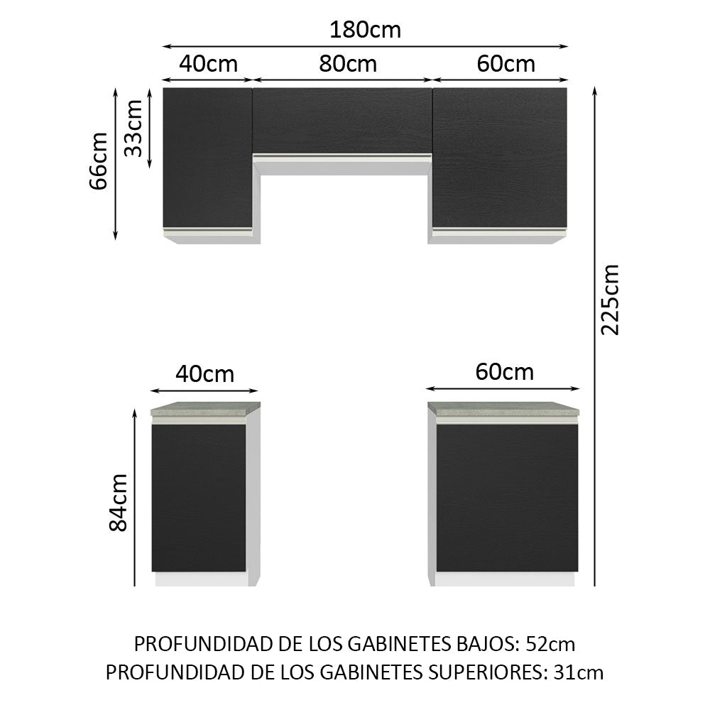 Combo de Cocina Compacta 180cm Blanco/Negro Glamy Madesa 12