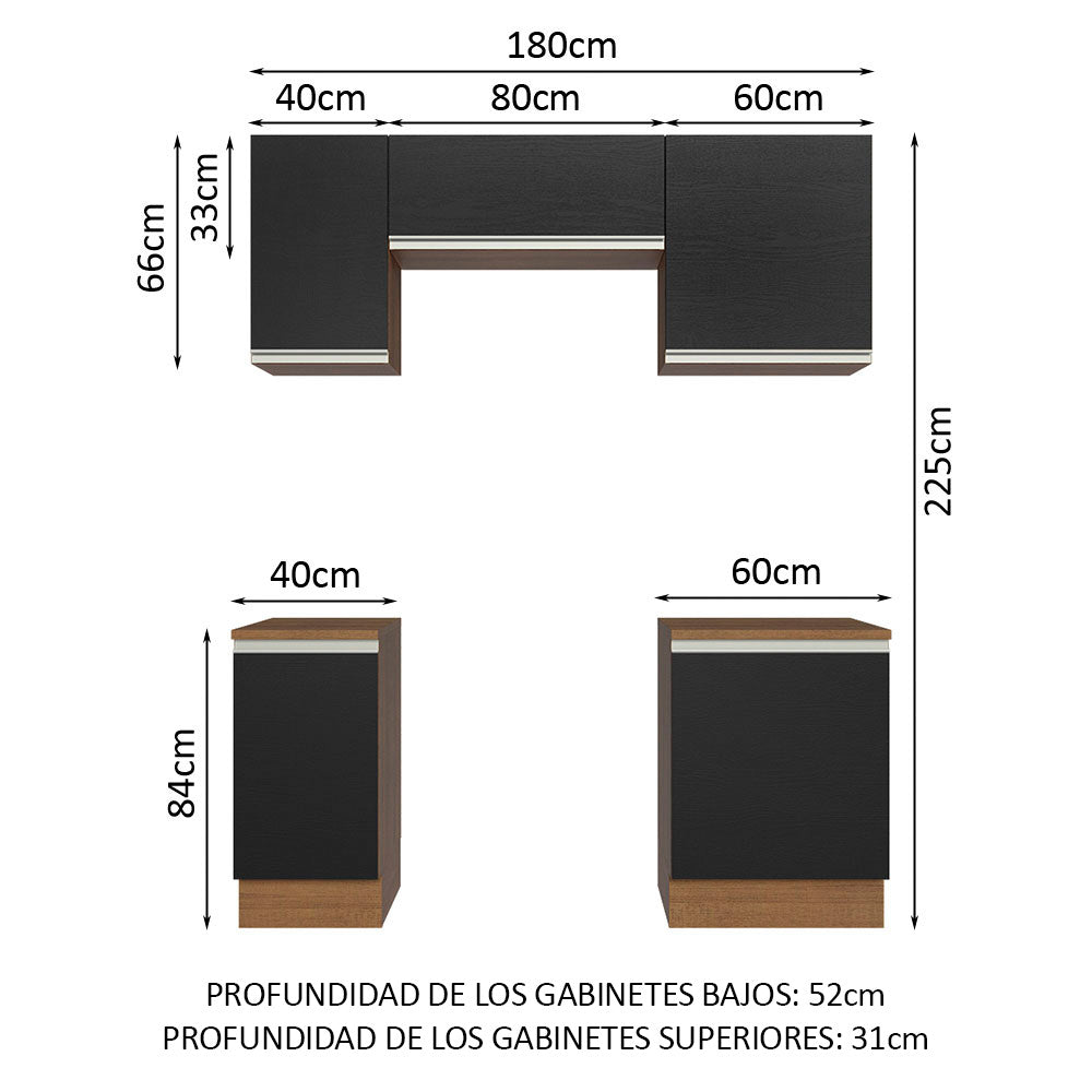 Combo de Cocina 180cm Madesa Glamy Marrón/Negro 12