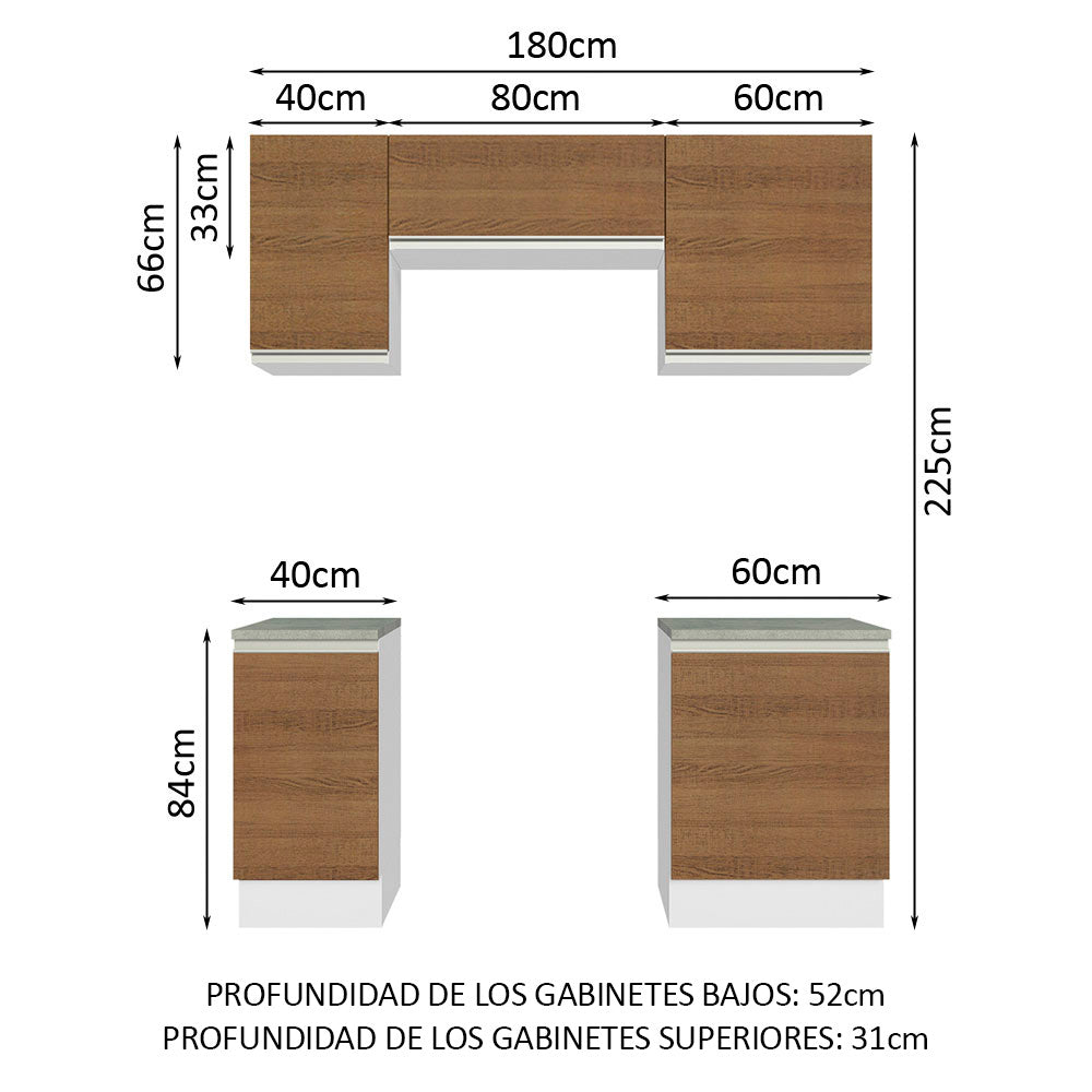 Combo de Cocina 180cm Glamy Madesa - Blanco/Marrón