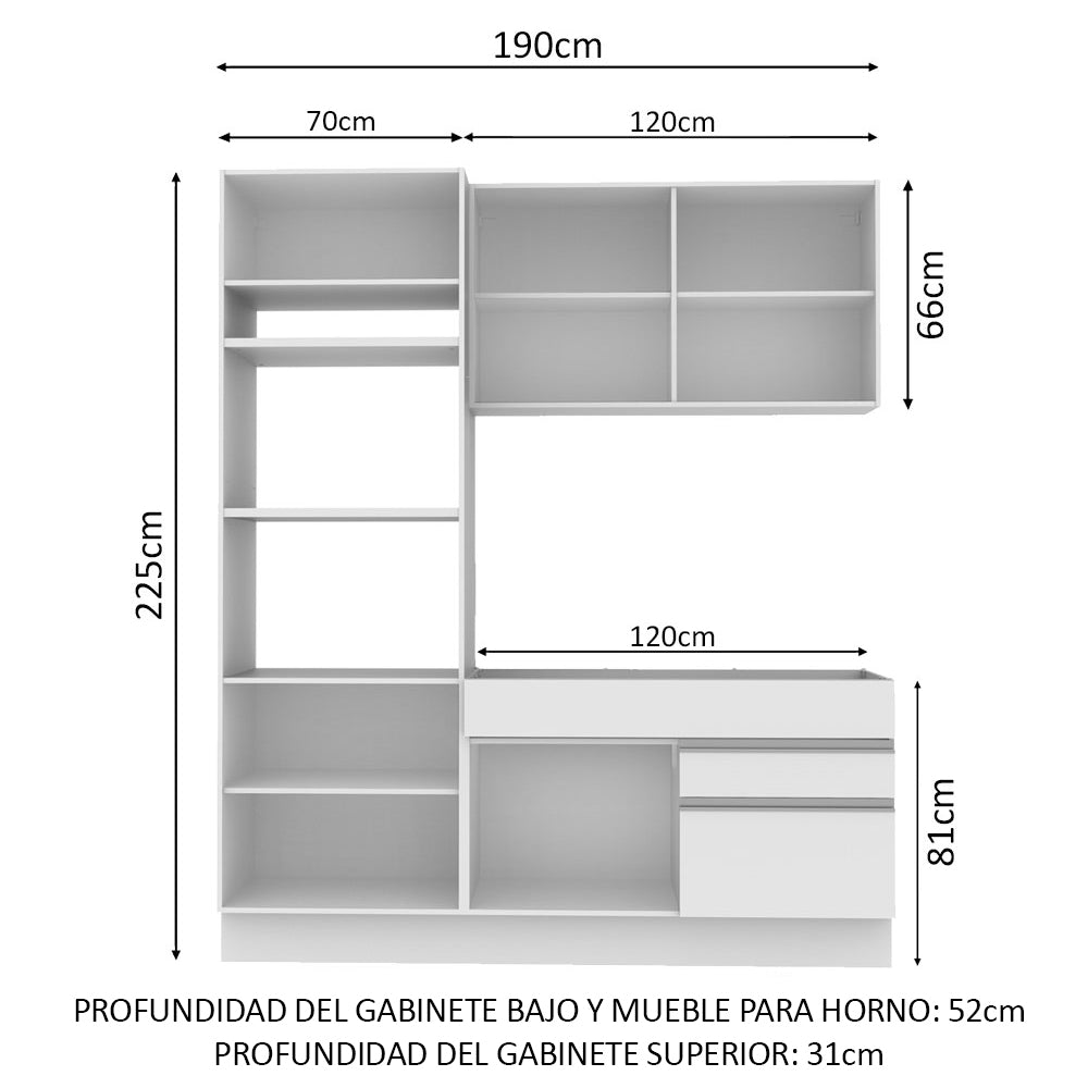 Combo de Cocina Compacta 6 Purtas 2 Cajones (Sin Mesada ni Bacha) Blanco Lívia Madesa