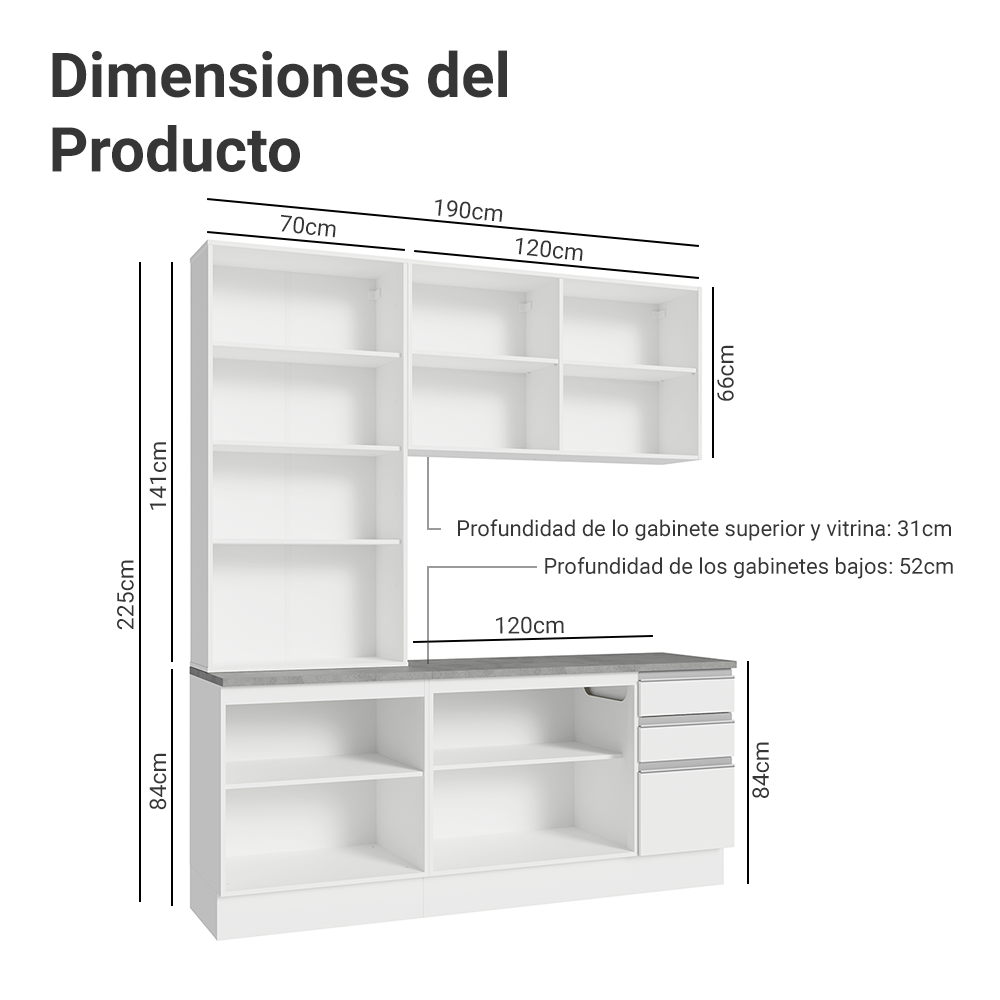Combo de Cocina con Cristalero 190 cm Madesa Glamy BB 05