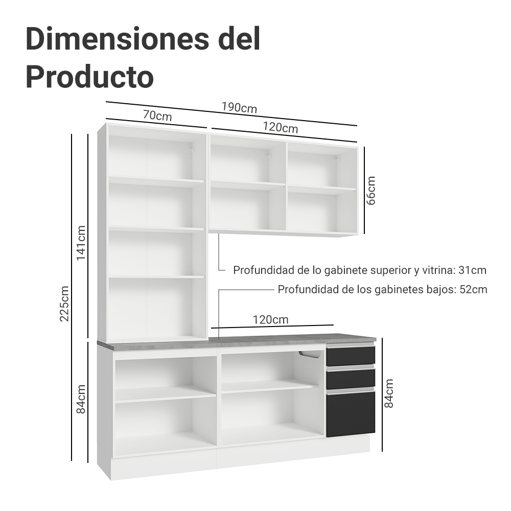 Combo completo de Cocina con Cristalero 190 cm Madesa Glamy BN 05