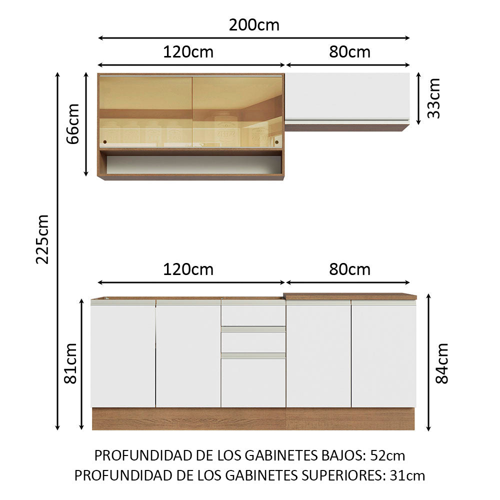 Combo de Cocina 200cm Marrón Blanco Glamy Madesa 03