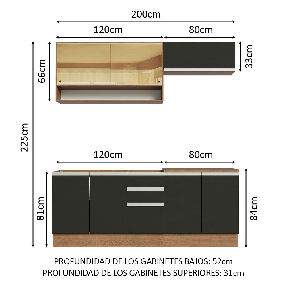 Combo de Cocina 200cm Madesa Glamy Marrón/Negro 03