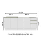 Cocina Compacta 200 cm 4 Puertas 3 Cajones Sin Mesada Blanco Glamy Madesa