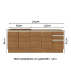 Cocina Compacta 200 cm 4 Puertas 3 Cajones Sin Mesada Marrón Glamy Madesa